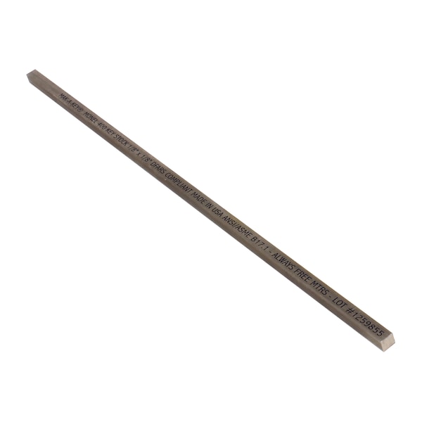 Undersized Key Stock, Monel, Plain, 36 in L, 1/8 in W, 1/8 in H